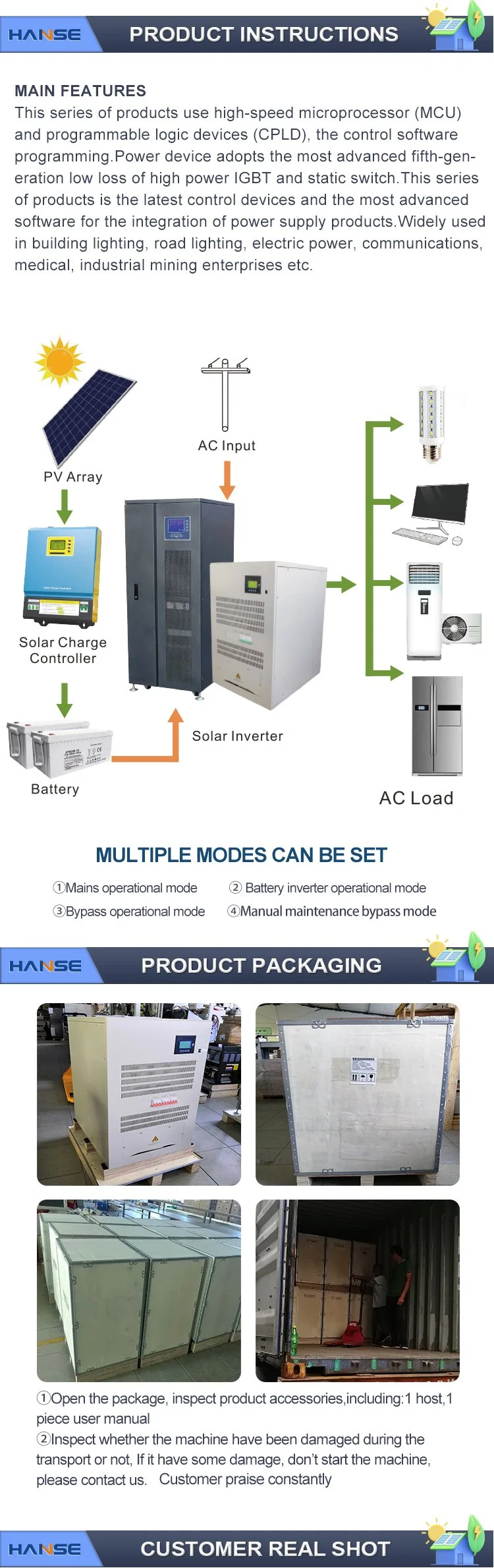 Best Sale 220V/380V Input Voltage 10000watts Solar Inverter Power Generated Station 10kVA 40kw 50kw Pure Sine Wave Solar Inverter